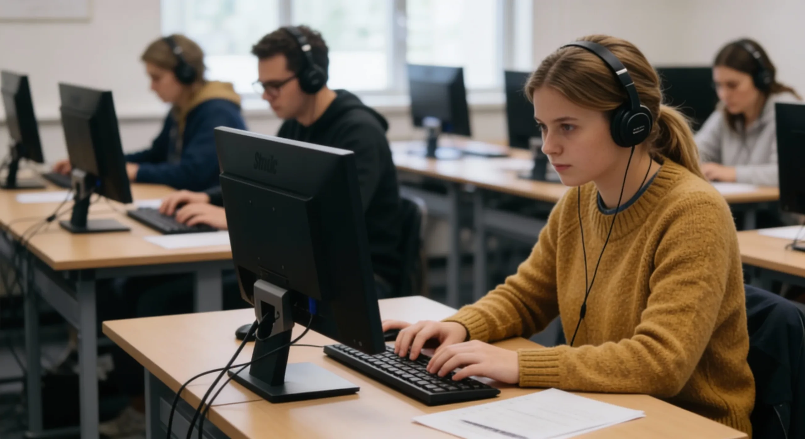 Une étudiante en salle d'examen