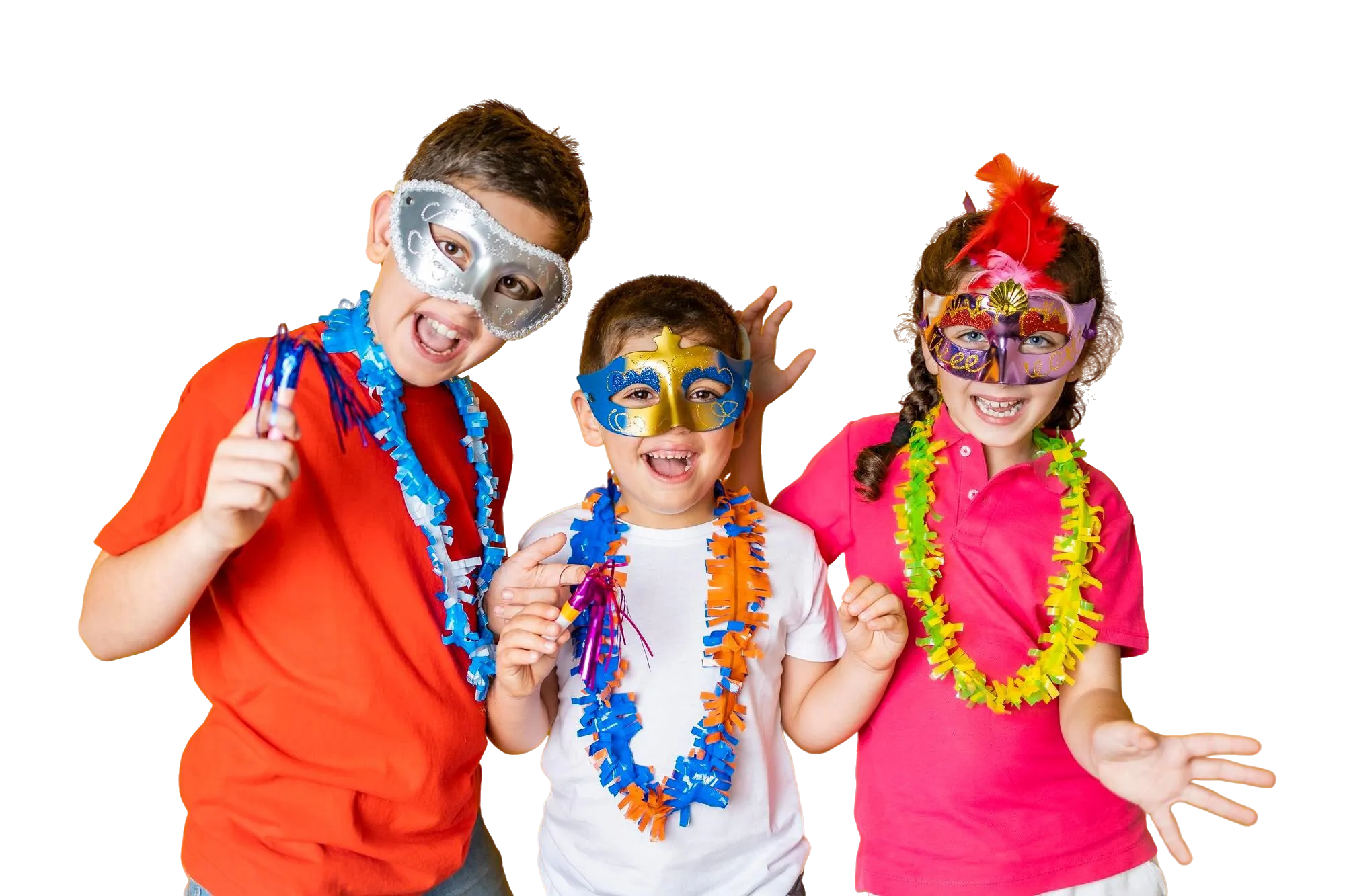 three-kids-celebrating-carnival-new-years-eve-home